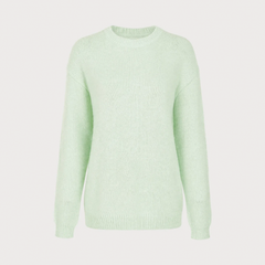 Green Round Neck Textured Loose Long Knit Sweater
