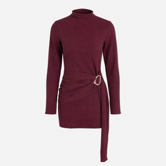 Red Turtleneck Bell Sleeve Bodycon Tunic Mini Dress